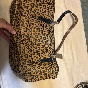 Coach Leopard Print Shoulder Bag with Black and Tan Accents